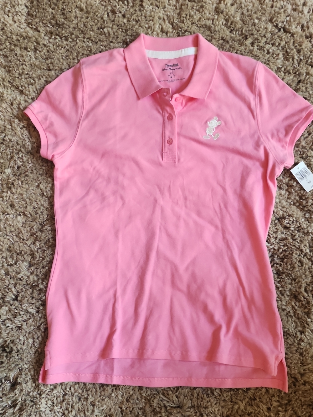Disney Coral Pink Polo Shirt with Embroidered Mickey
